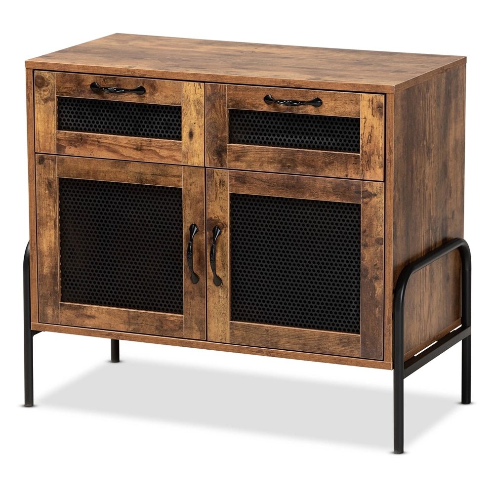 
                      
                        Baxton Studio Valeska Modern Industrial Walnut Brown Finished Wood and Black Metal 2-Drawer Sideboard - lily & onyx
                      
                    