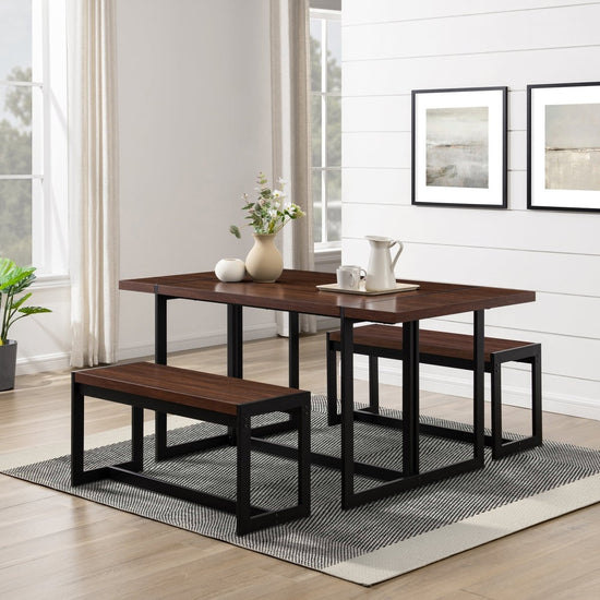 Walker Edison Vance Modern Industrial 3-Piece Metal and Wood Rectangle Dining Set - lily & onyx