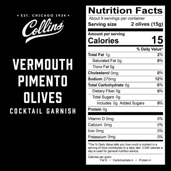 Collins Vermouth Martini Pimento Olives, 5 Oz - lily & onyx