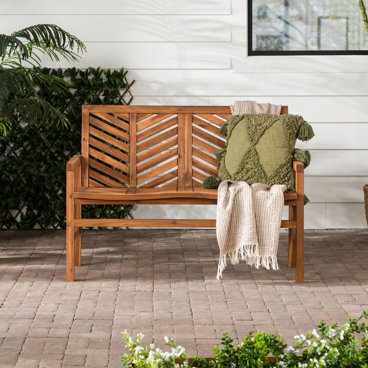 Walker Edison Vincent Patio Wood Loveseat Bench - lily & onyx