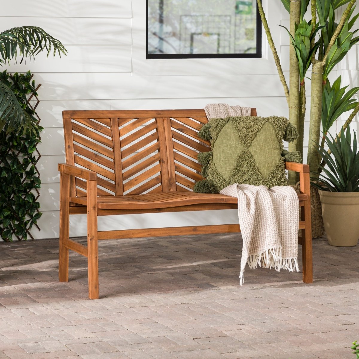 Walker Edison Vincent Patio Wood Loveseat Bench - lily & onyx