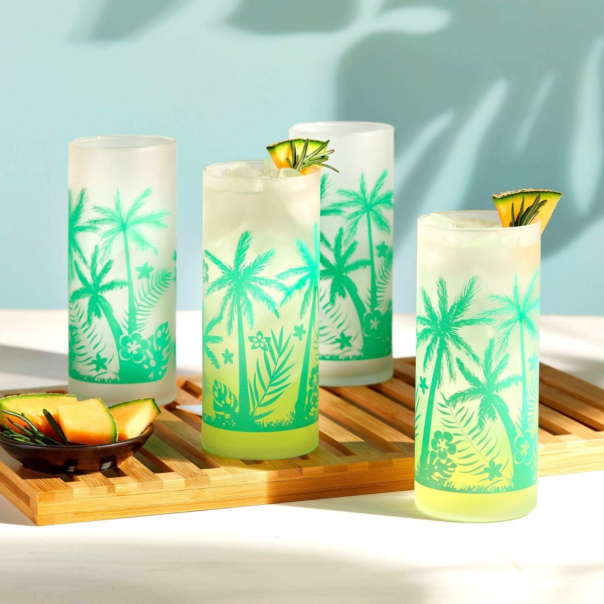 Libbey Vintage Glasses, Set of 4, 16 oz Cooler, Palm Trees