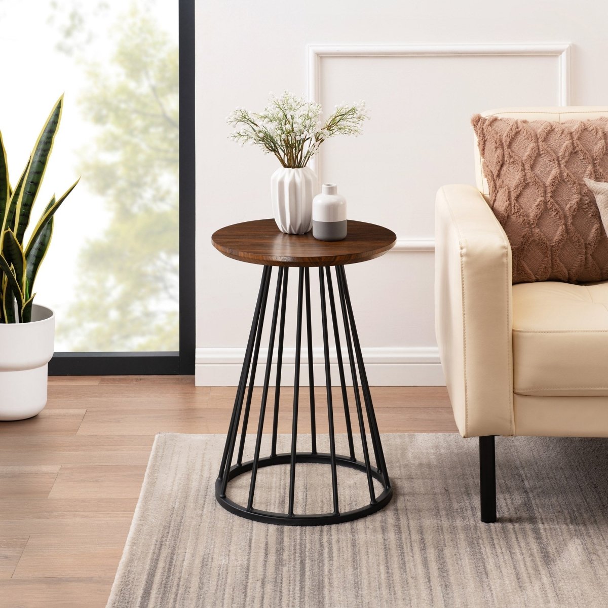 Walker Edison Vivian 16" Modern Side Table with Metal Caged Base - lily & onyx