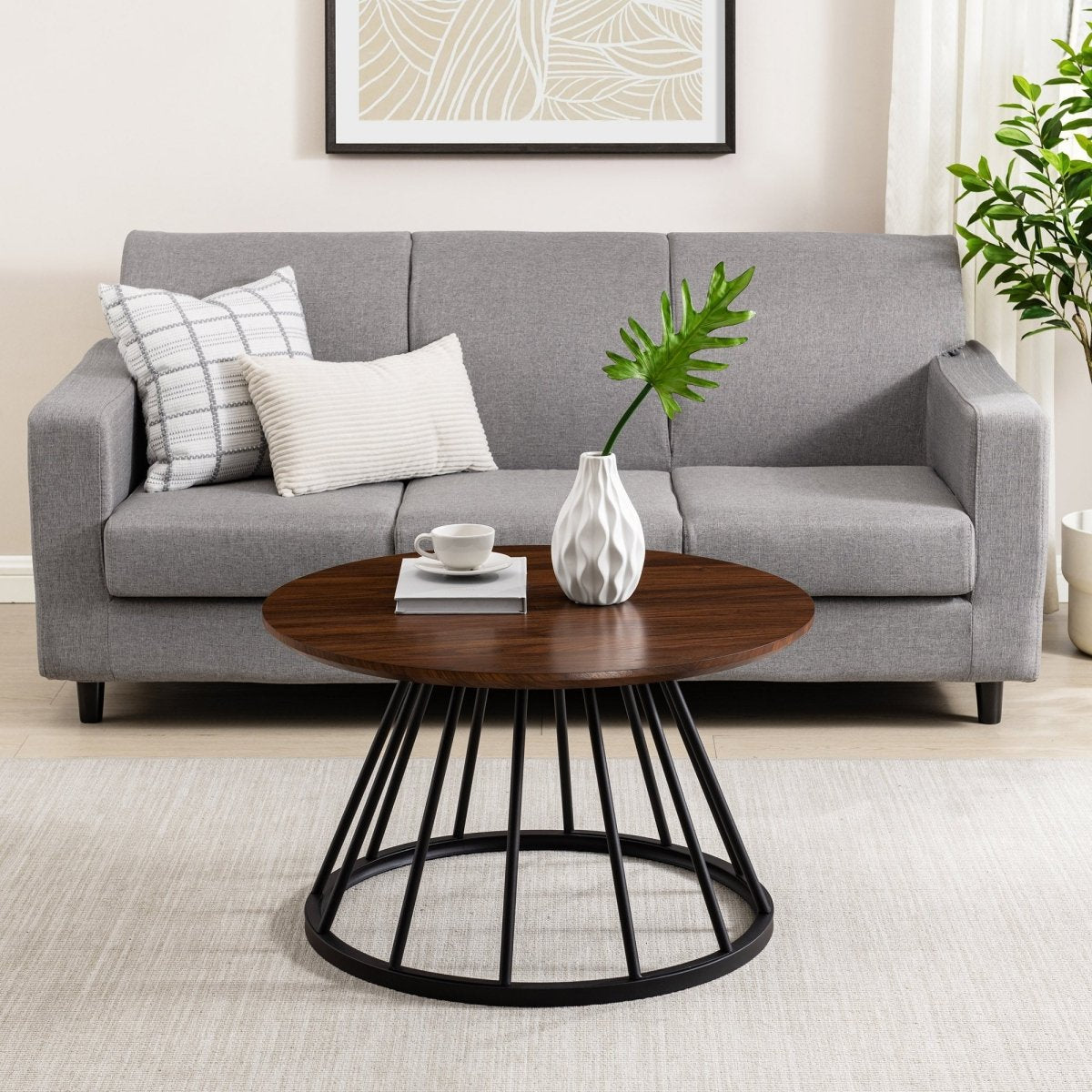 Walker Edison Vivian Modern Round Coffee Table with Metal Base - lily & onyx