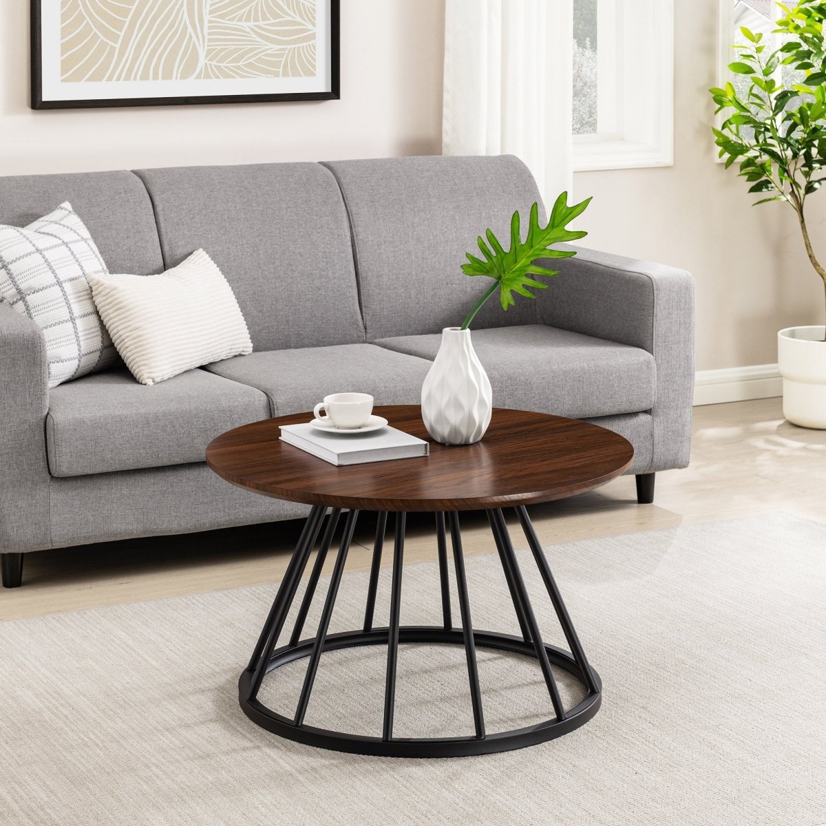 Walker Edison Vivian Modern Round Coffee Table with Metal Base - lily & onyx