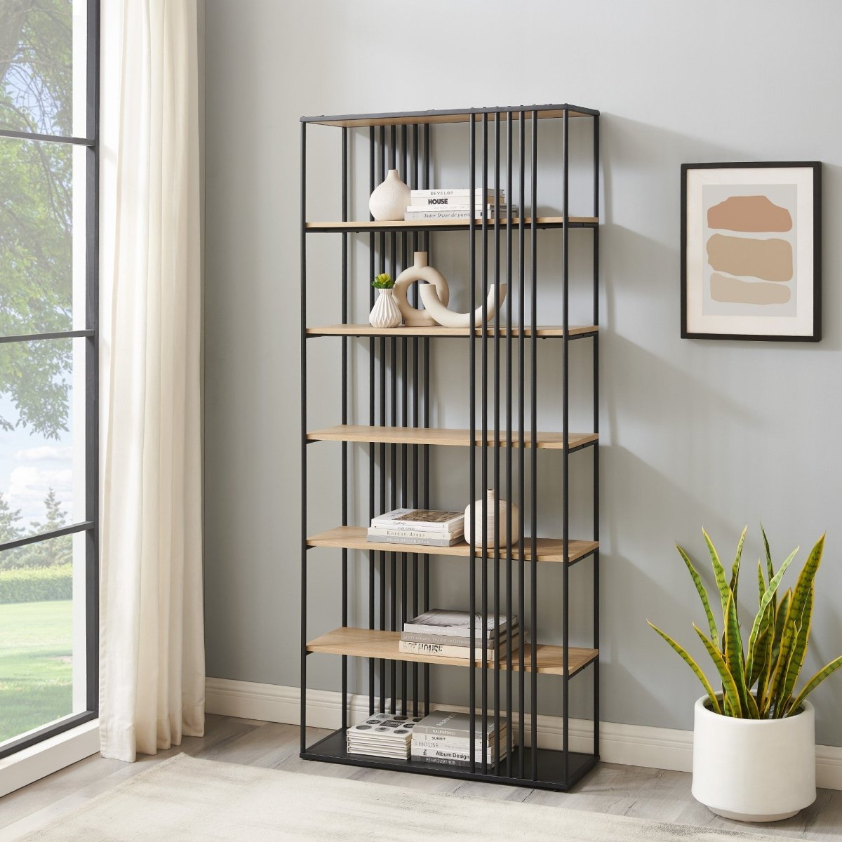 Walker Edison Vulcan 79" Minimalist Open Slat Bookshelf - lily & onyx