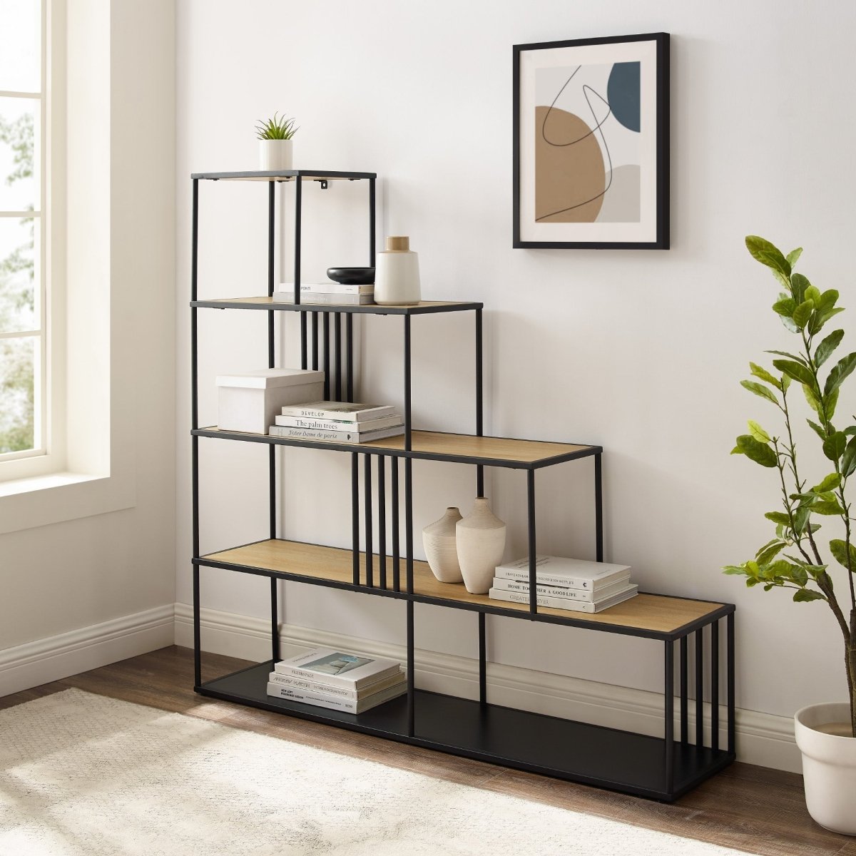 Walker Edison Vulcan Minimalist Divider Bookshelf with Slats - lily & onyx