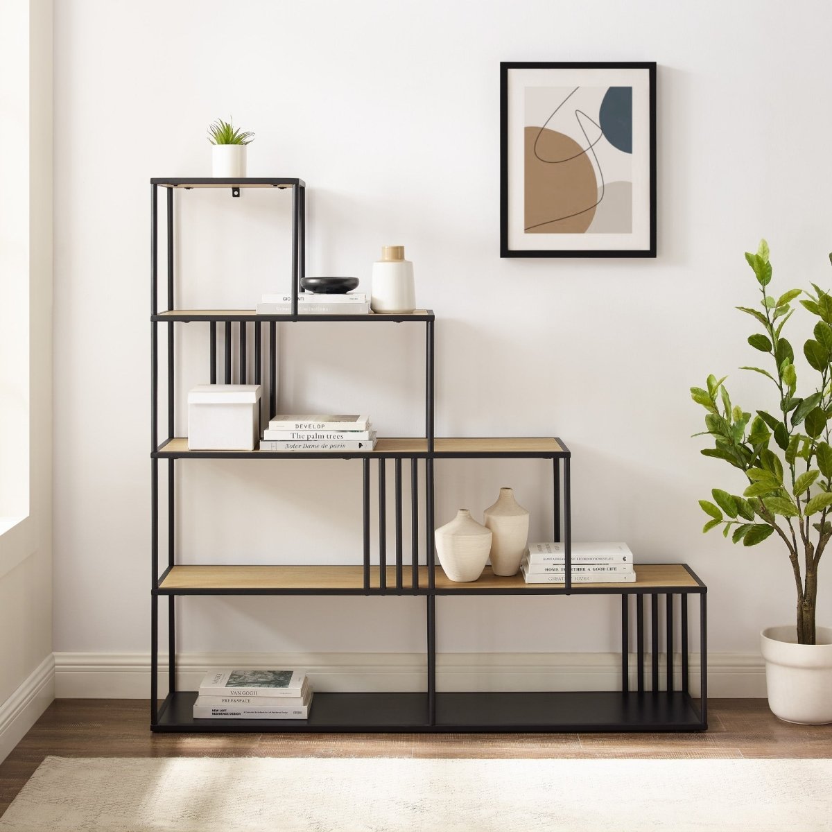 Walker Edison Vulcan Minimalist Divider Bookshelf with Slats - lily & onyx