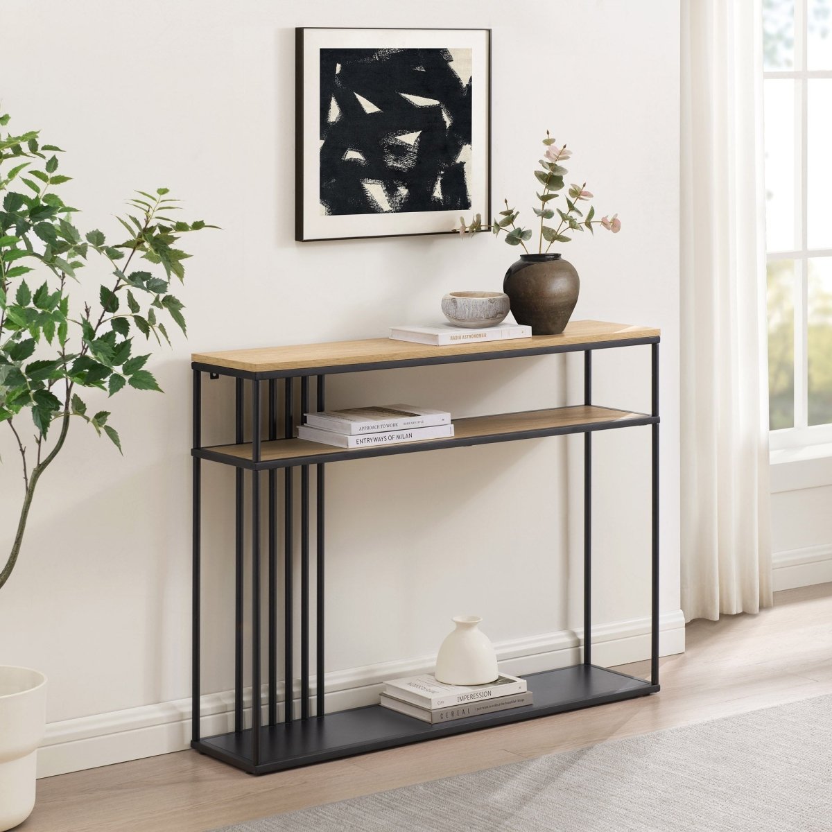 Walker Edison Vulcan Modern Minimalist Slatted-Metal Entry Table - lily & onyx