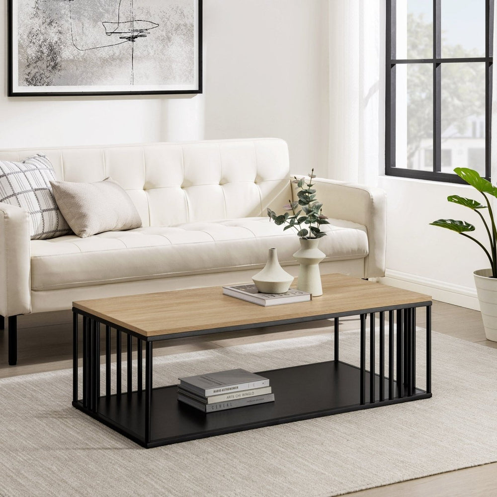 Walker Edison Vulcan Modern Minimalist Slatted-Metal Rectangle Coffee Table - lily & onyx