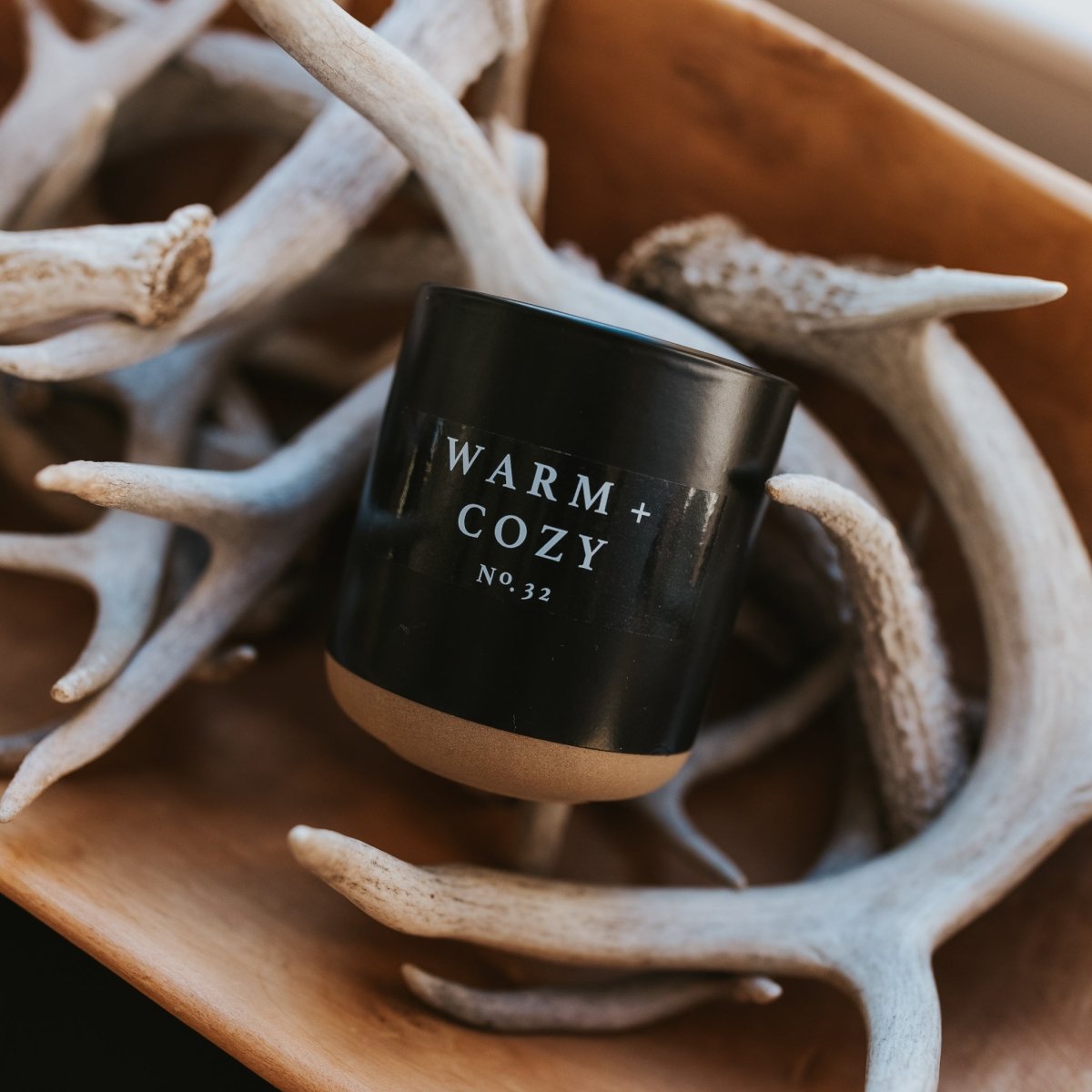 Sweet Water Decor Warm and Cozy Soy Candle - Black Stoneware Jar - 12 oz - lily & onyx