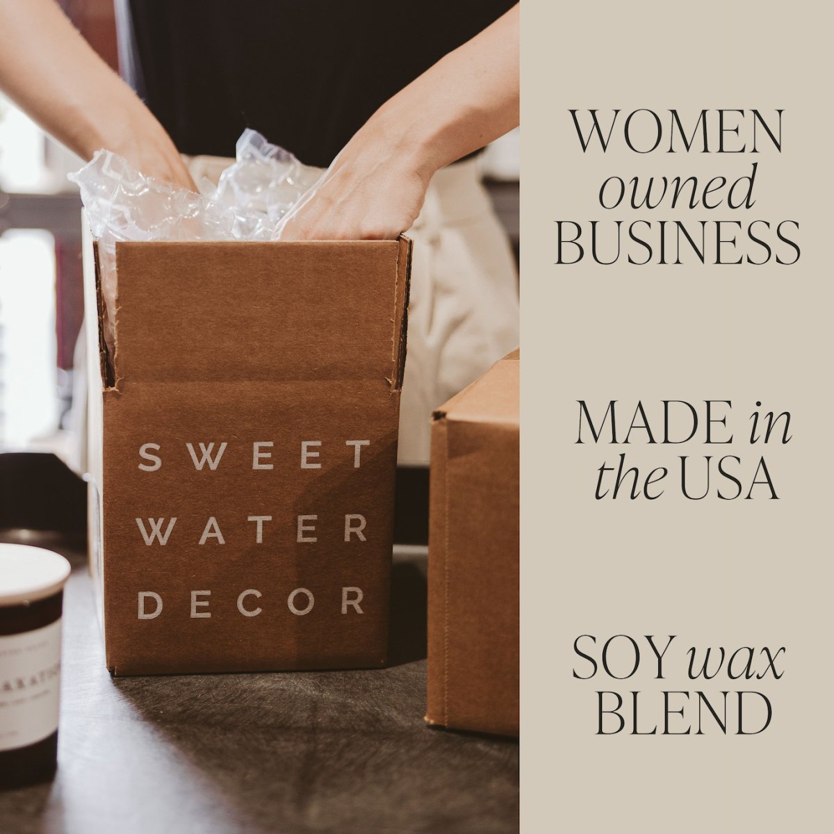 Sweet Water Decor Warm and Cozy Soy Candle - Tan Matte Jar - 15 oz - lily & onyx
