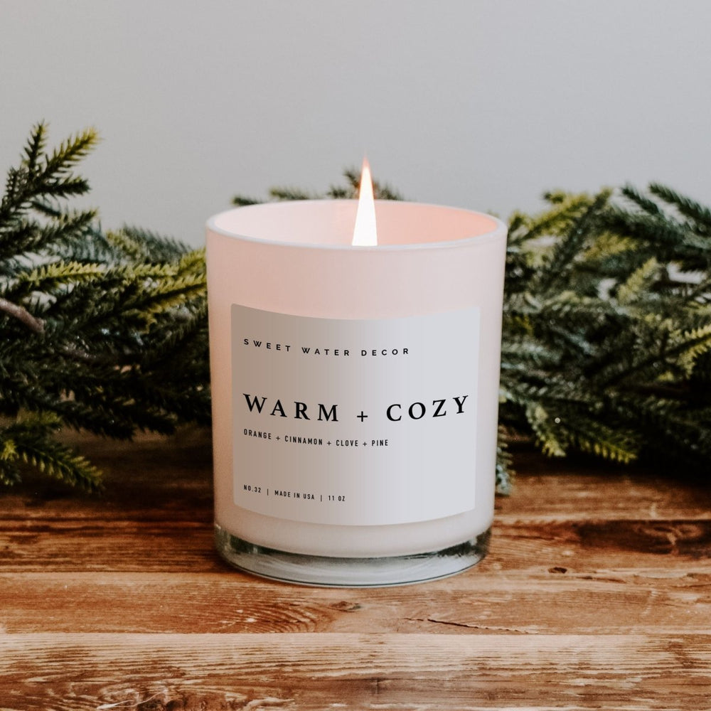 Sweet Water Decor Warm and Cozy Soy Candle - White Jar - 11 oz - lily & onyx