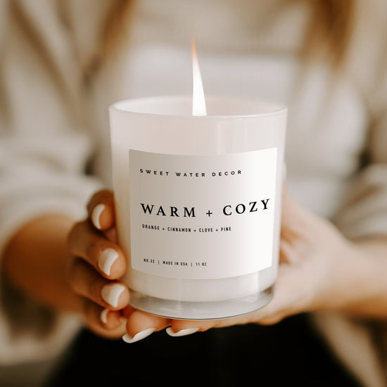 Sweet Water Decor Warm and Cozy Soy Candle - White Jar - 11 oz - lily & onyx