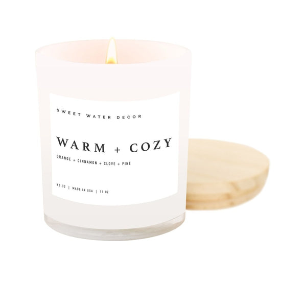 Sweet Water Decor Warm and Cozy Soy Candle - White Jar - 11 oz - lily & onyx