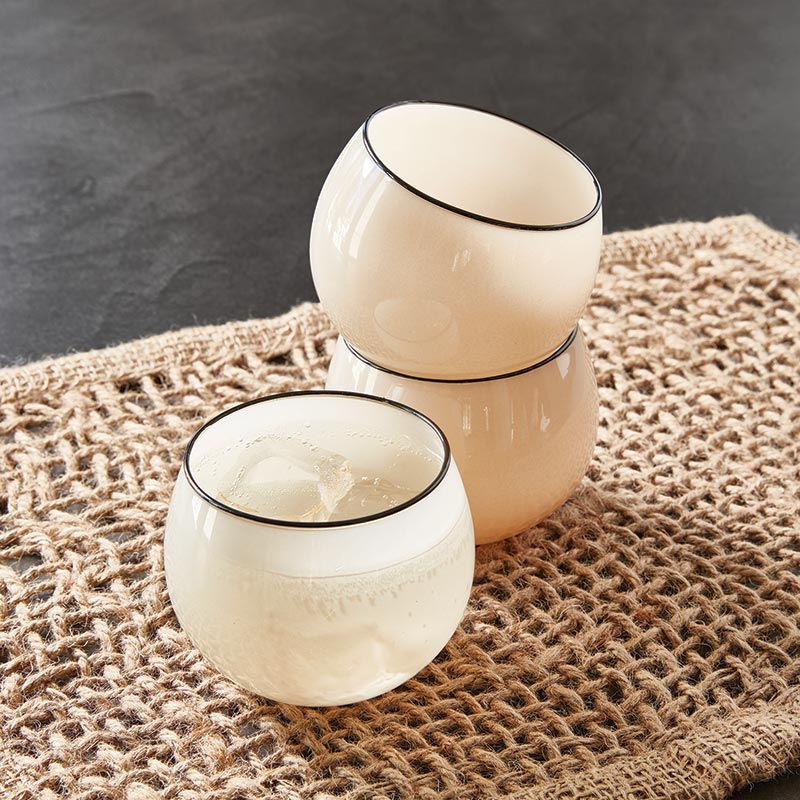 Santa Barbara Design Studio Warm Gray Roly Poly Glass With Black Rim, Set Of 4 - lily & onyx