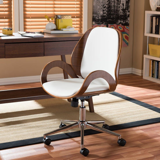 Baxton Studio Watson Modern And Contemporary White And Walnut Office Chair - lily & onyx