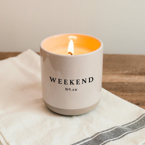 Sweet Water Decor Weekend Soy Candle - Cream Stoneware Jar - 12 oz - lily & onyx