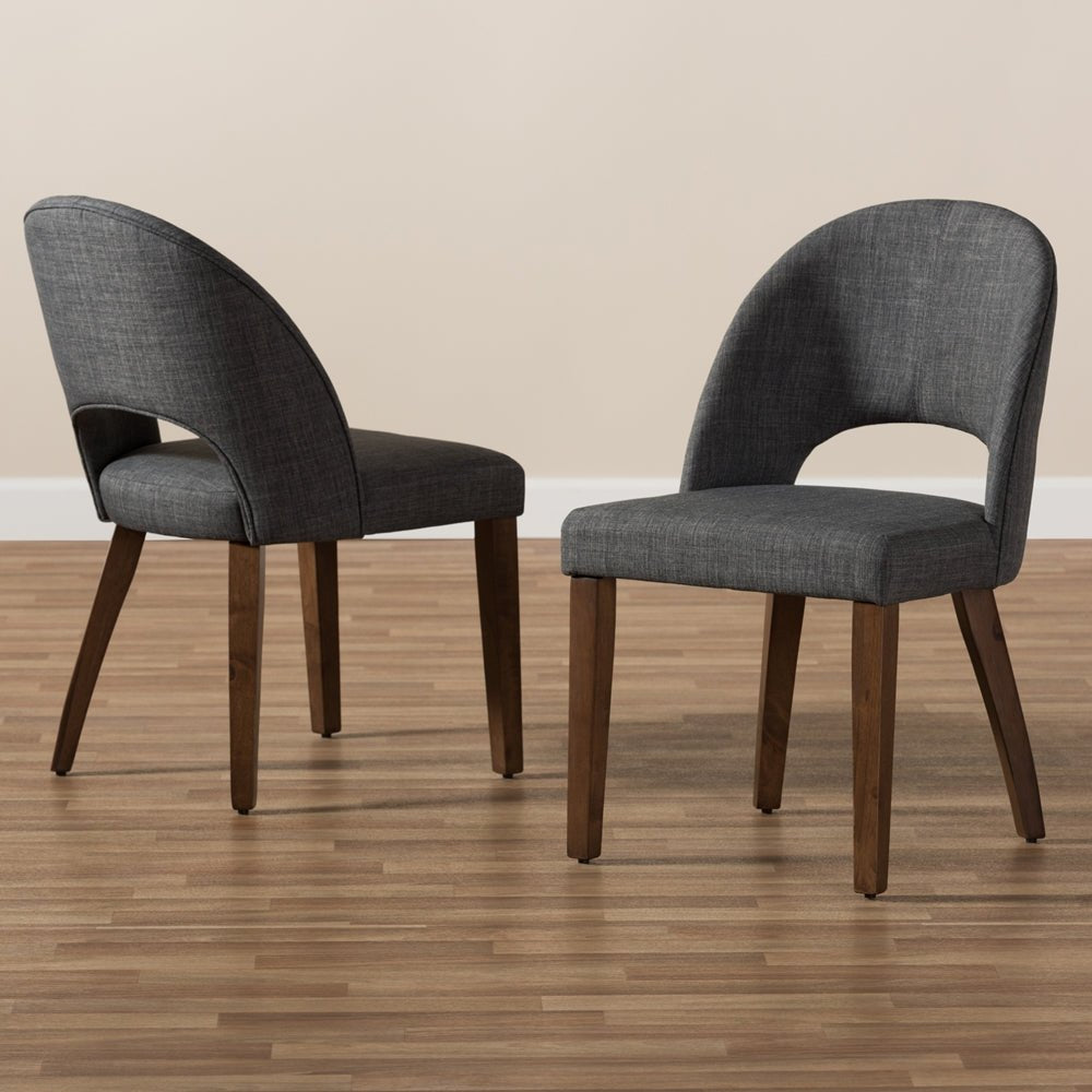 Baxton Studio Wesley Mid Century Modern Fabric Upholstered Walnut Finished Wood Dining Chair, Set Of 2 - lily & onyx