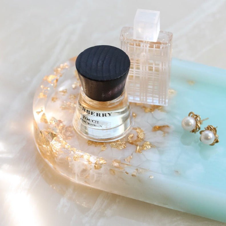 esselleSF White, Aqua, and Gold Foil Coastal Vanity Tray - lily & onyx