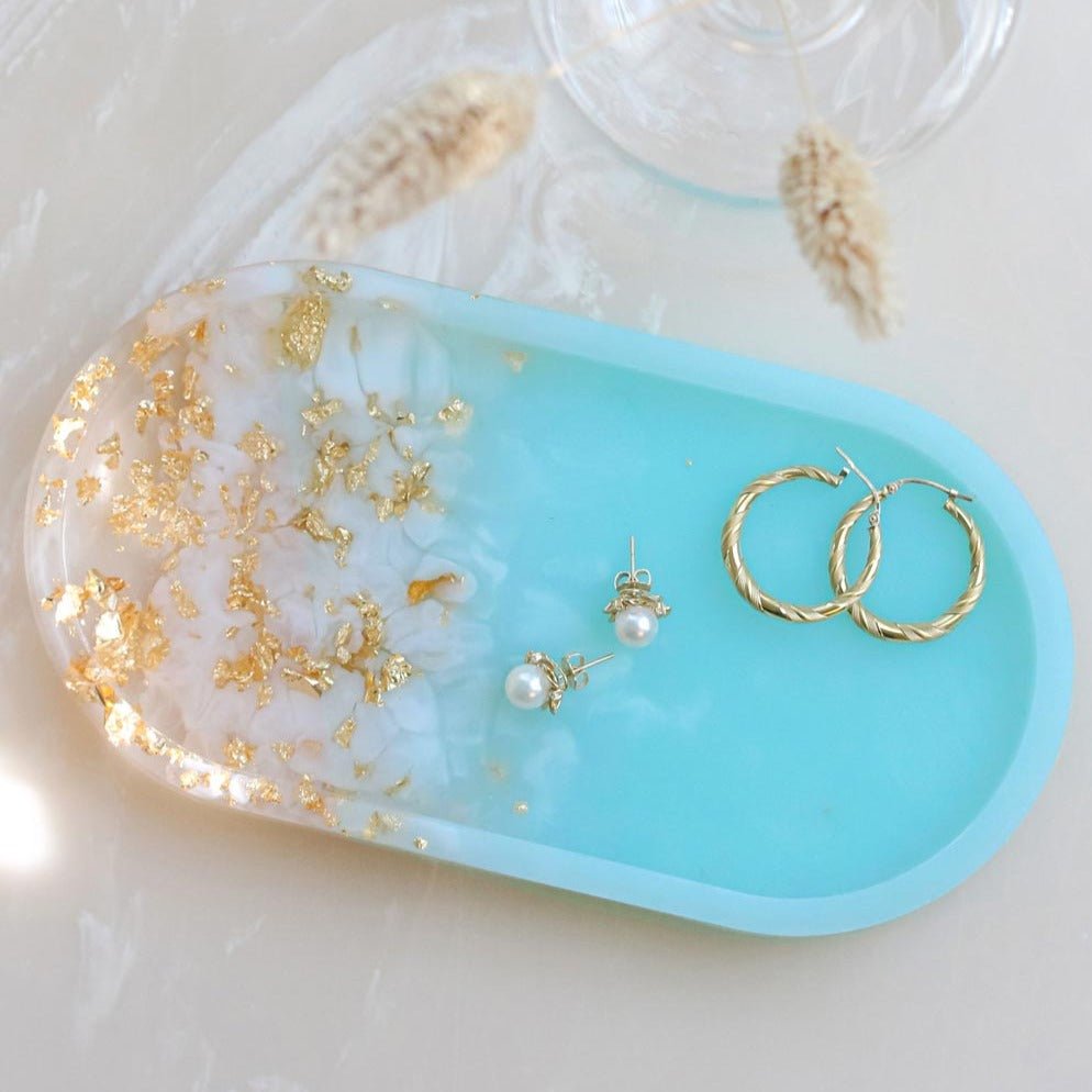 esselleSF White, Aqua, and Gold Foil Coastal Vanity Tray - lily & onyx