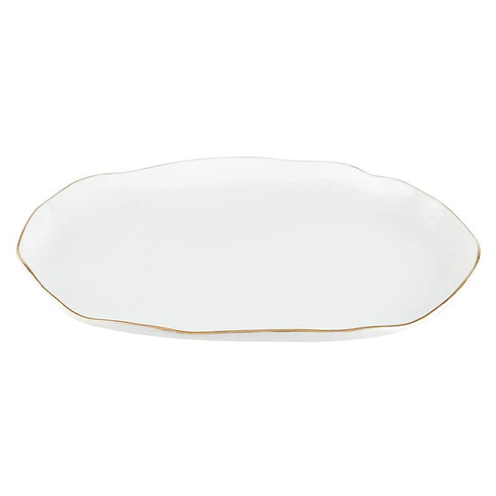 Santa Barbara Design Studio White Ceramic Tray With Gold Rim Accent, Set Of 2 - lily & onyx