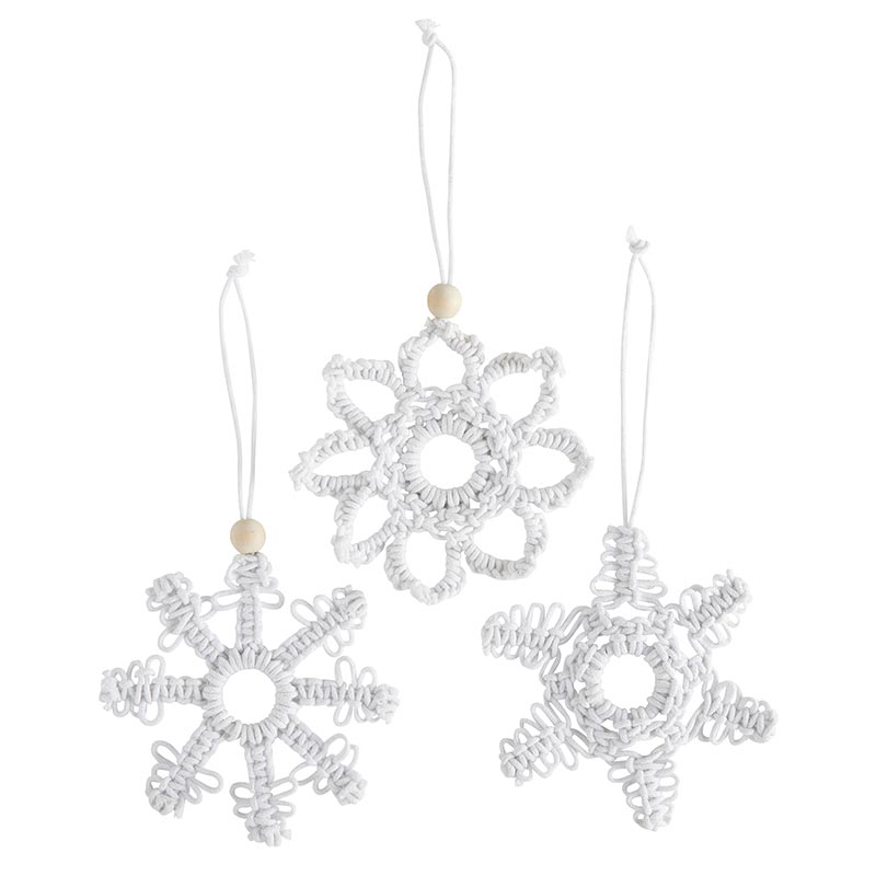 texxture White Macrame Snowflake Ornaments, Set of 18 - lily & onyx