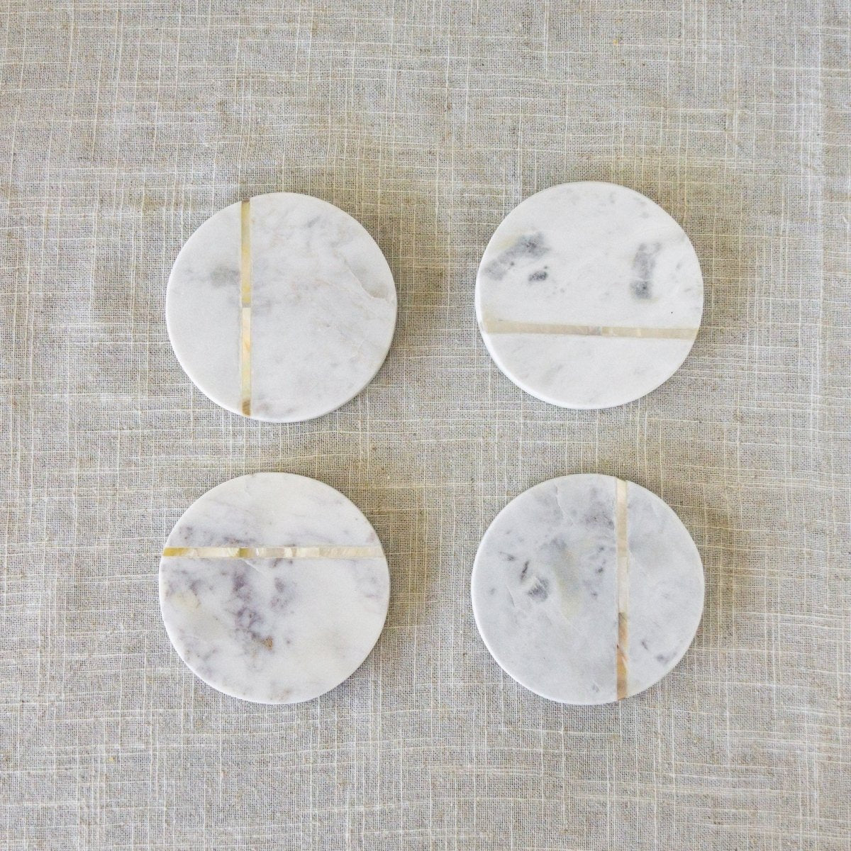 Bloomingville White Marble Coasters With Mother Of Pearl Inlay, Set Of 4 - lily & onyx