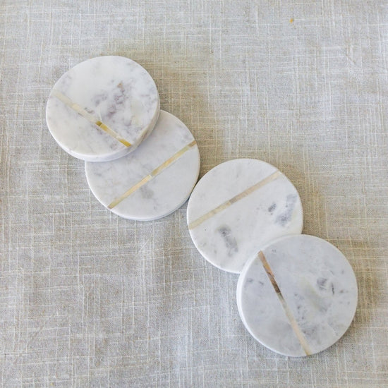Bloomingville White Marble Coasters With Mother Of Pearl Inlay, Set Of 4 - lily & onyx