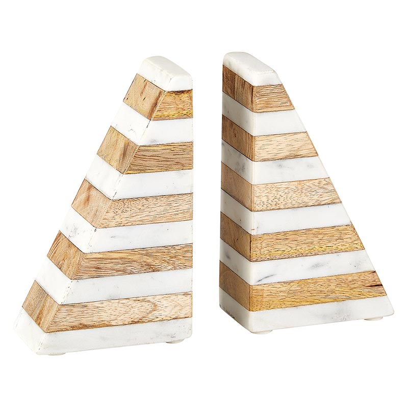 47th & Main White Marble & Mango Wood Bookend - lily & onyx