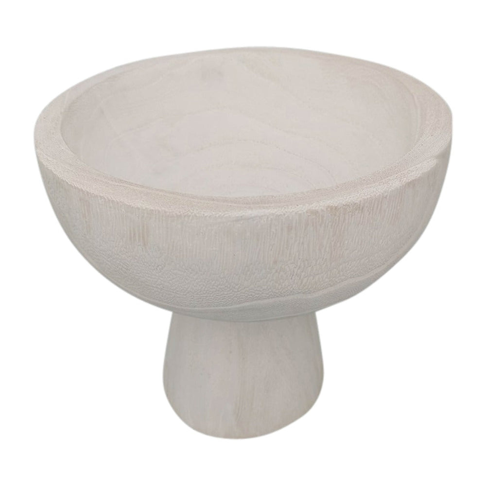 Sagebrook Home White Paulownia Wood Bowl with Stand, 8" - lily & onyx