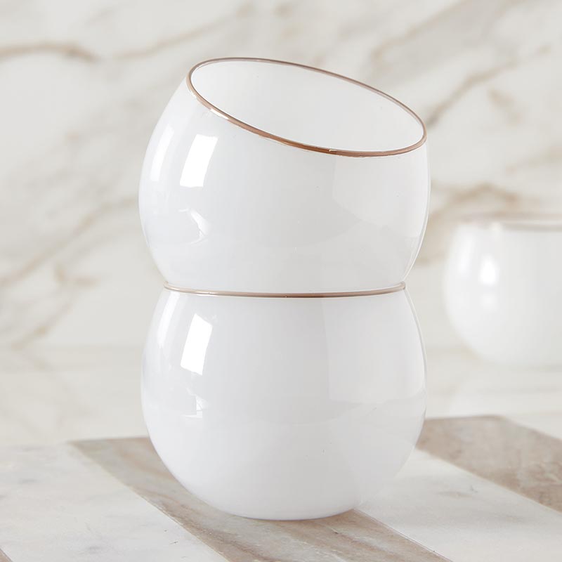 Santa Barbara Design Studio White Roly Poly Glass With Gray Rim, Set Of 4 - lily & onyx