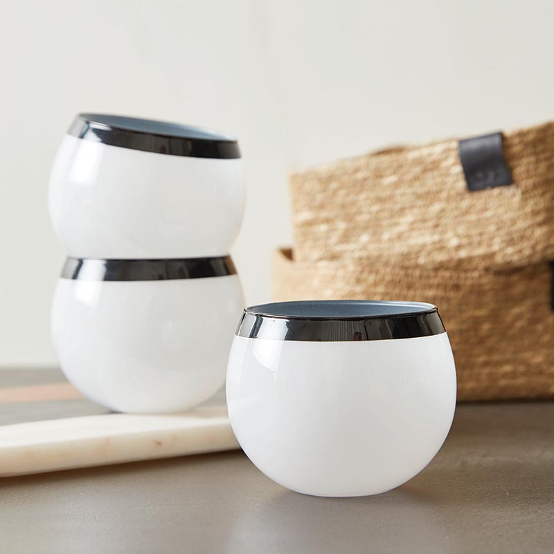 Santa Barbara Design Studio White Roly Poly Glass With Thick Black Rim, Set Of 4 - lily & onyx