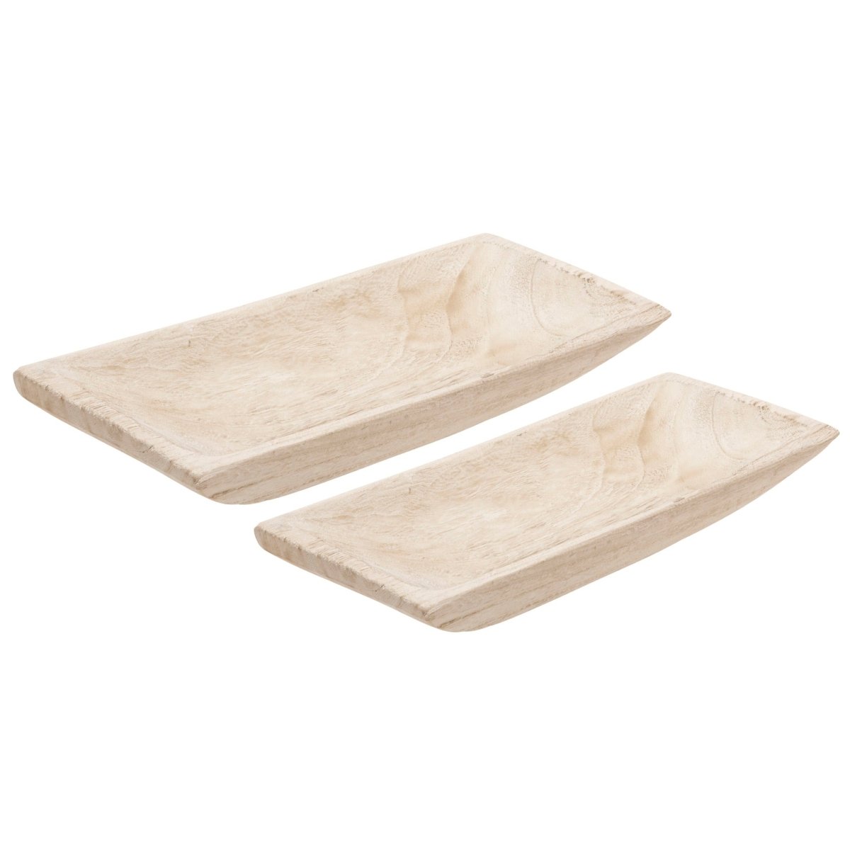 Sagebrook Home Whitewashed Paulownia Wood Curved Rectangular Tray, Set of 2