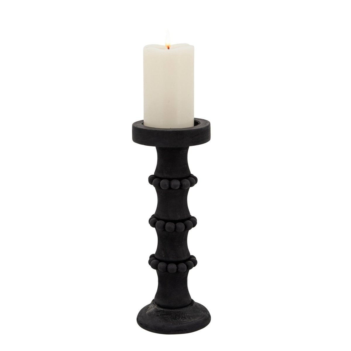 Sagebrook Home Wood Antique Style Candle Holder, Black - lily & onyx