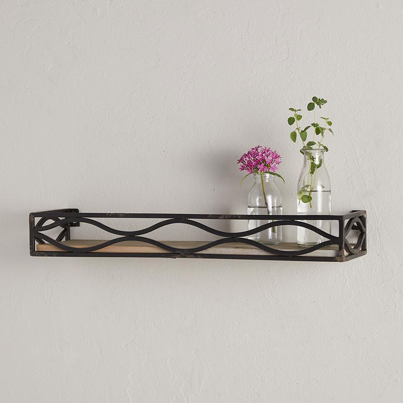 47th & Main Wood & Metal Floating Wall Shelf With Rounded Accent, Set Of 2 - lily & onyx