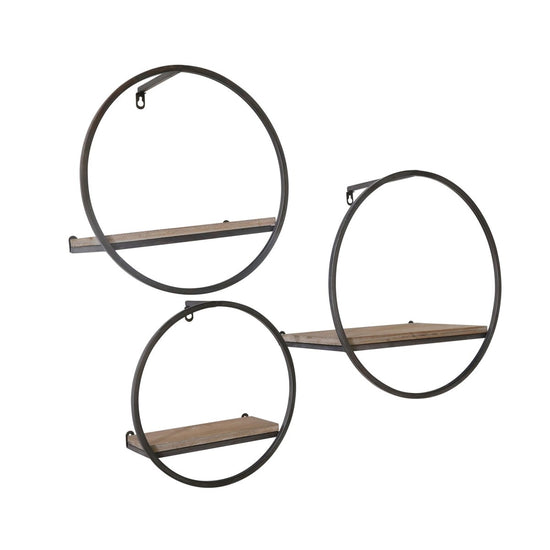 Sagebrook Home Wood & Metal Round Wall Shelves, Set of 3 - lily & onyx