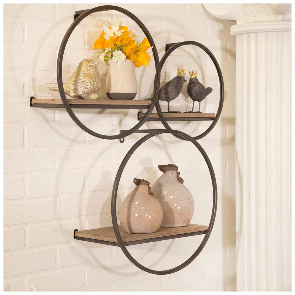 Sagebrook Home Wood & Metal Round Wall Shelves, Set of 3 - lily & onyx