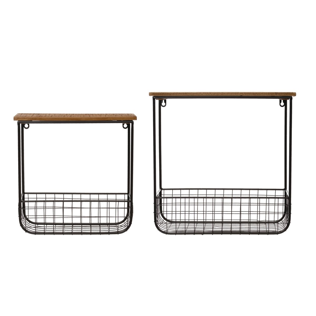Load image into Gallery viewer, lily &amp;amp; onyx Wood Wall Shelves With Metal Baskets, Set Of 2 - lily &amp;amp; onyx
