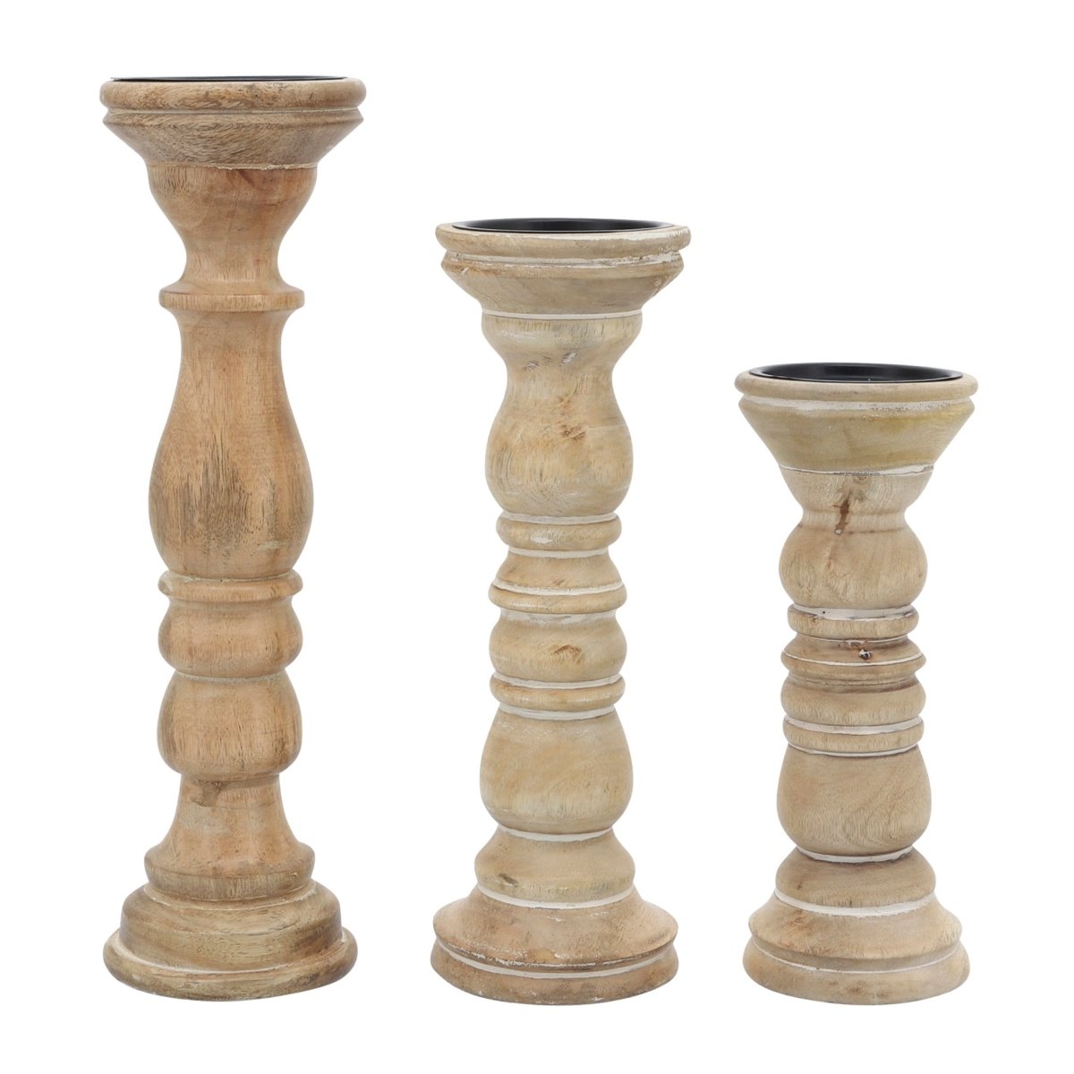 Sagebrook Home Wooden Pillar Candle Holder, Natural - lily & onyx