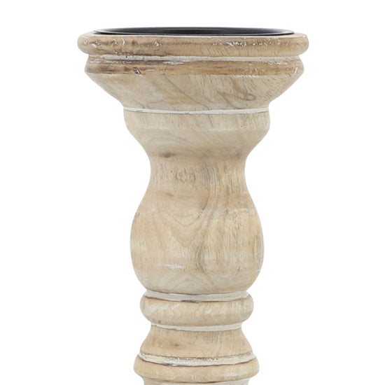 Sagebrook Home Wooden Pillar Candle Holder, Natural - lily & onyx