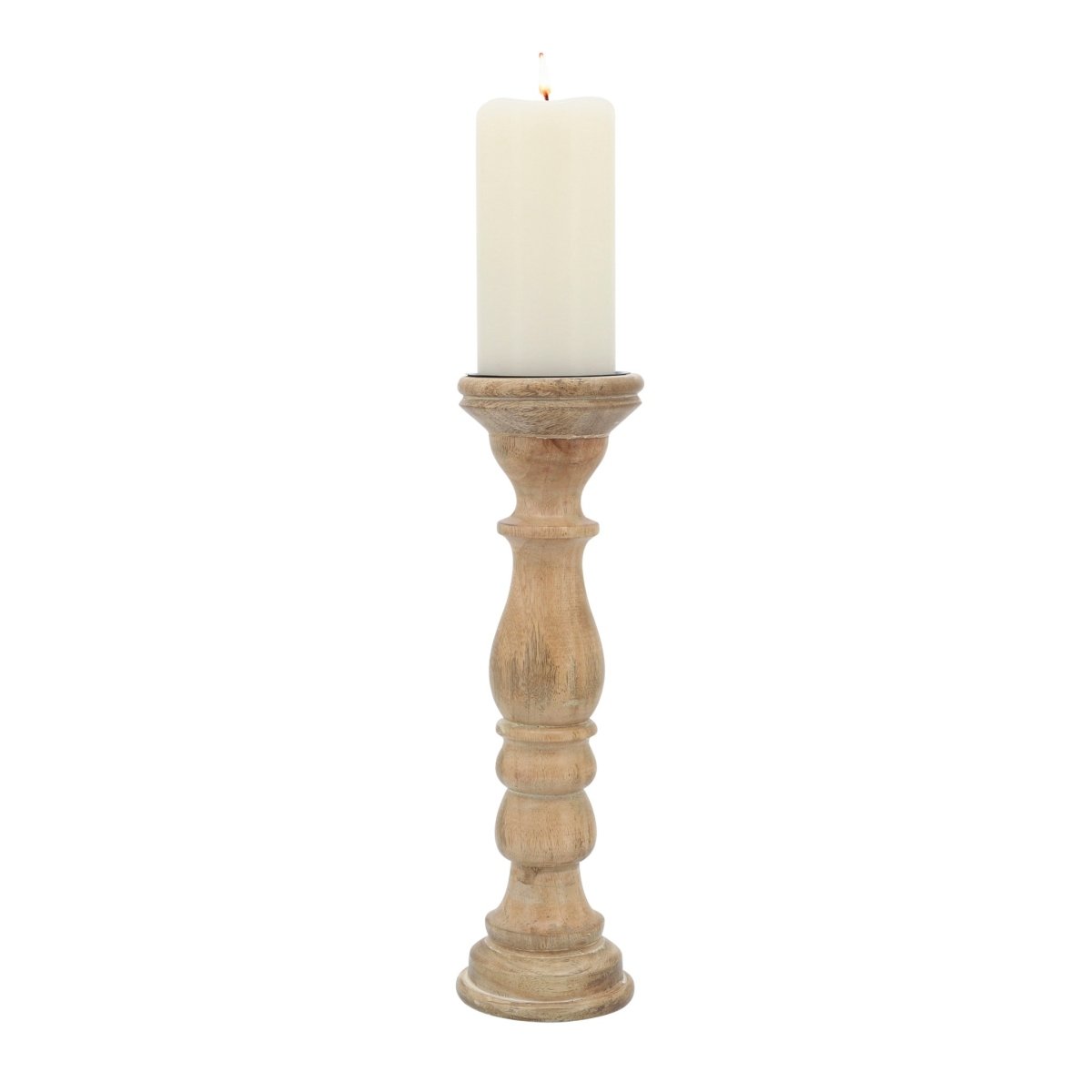 Sagebrook Home Wooden Pillar Candle Holder, Natural - lily & onyx