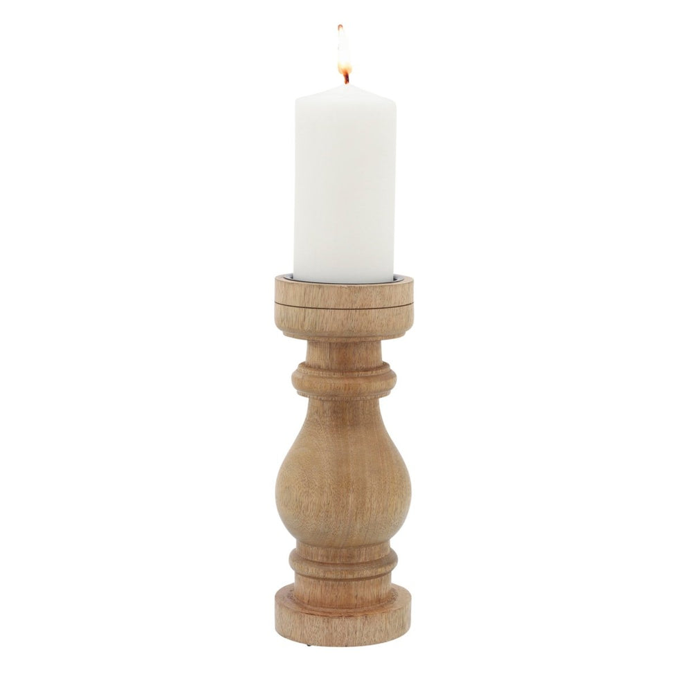 Sagebrook Home Wooden Pillar Candle Stand, Natural, 11