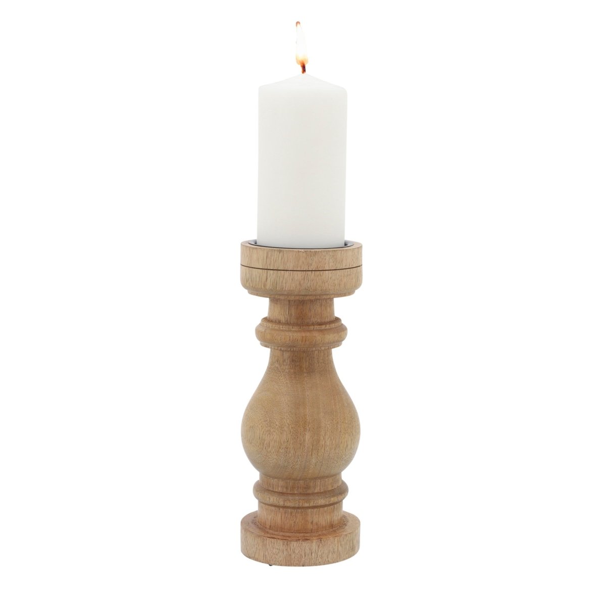 Sagebrook Home Wooden Pillar Candle Stand, Natural, 11"H - lily & onyx