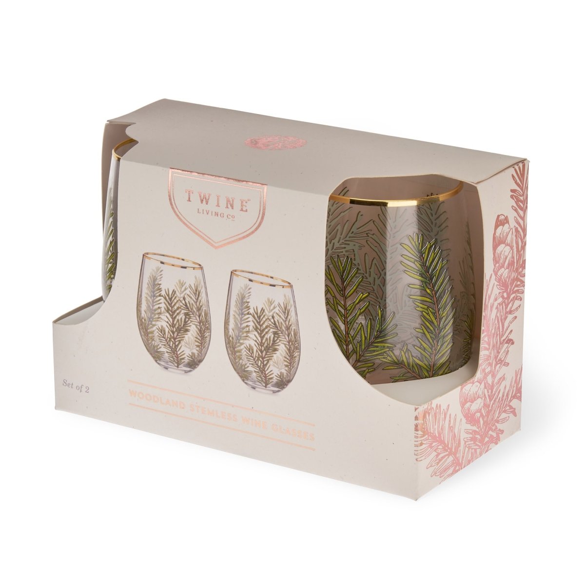 Twine Woodland Stemless Wine Glass, Set of 2 - lily & onyx