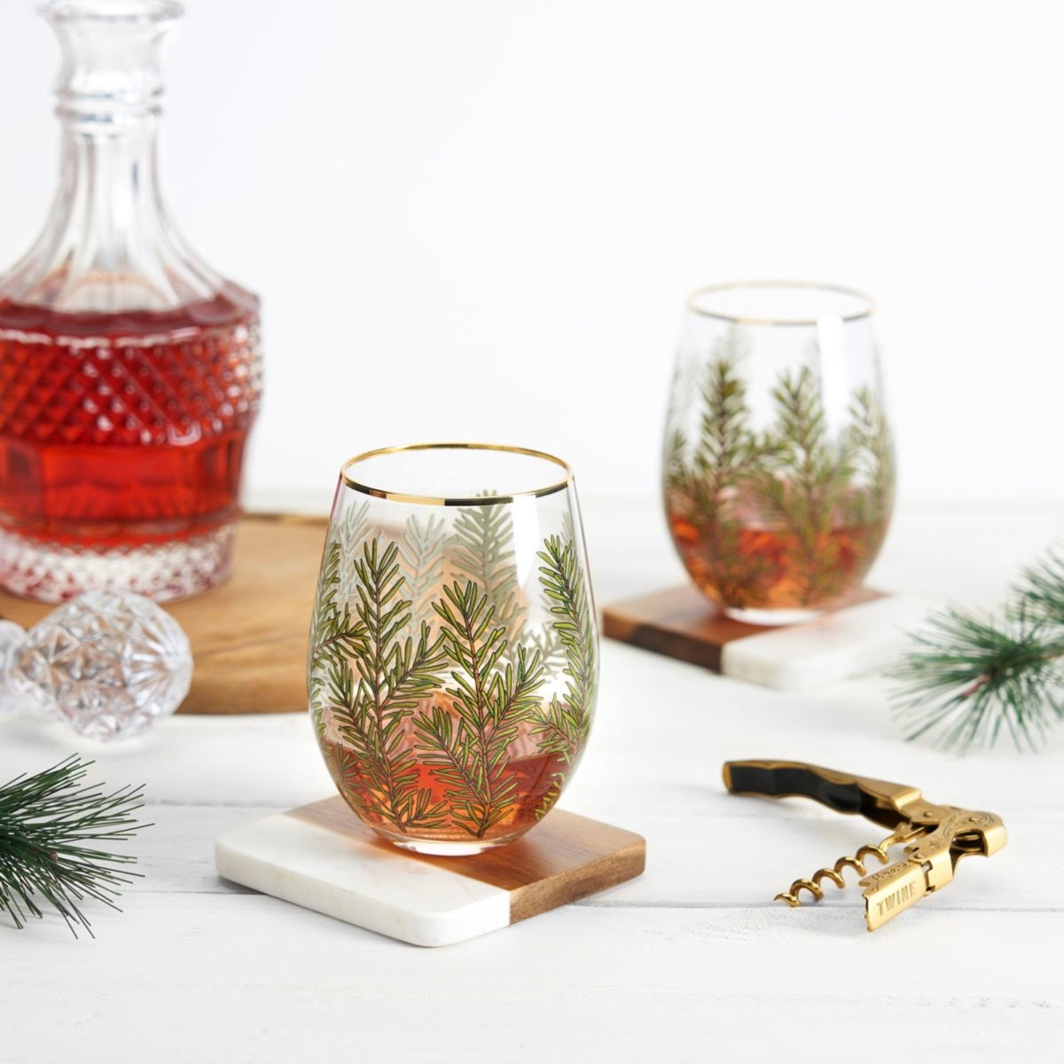 Twine Woodland Stemless Wine Glass, Set of 2 - lily & onyx