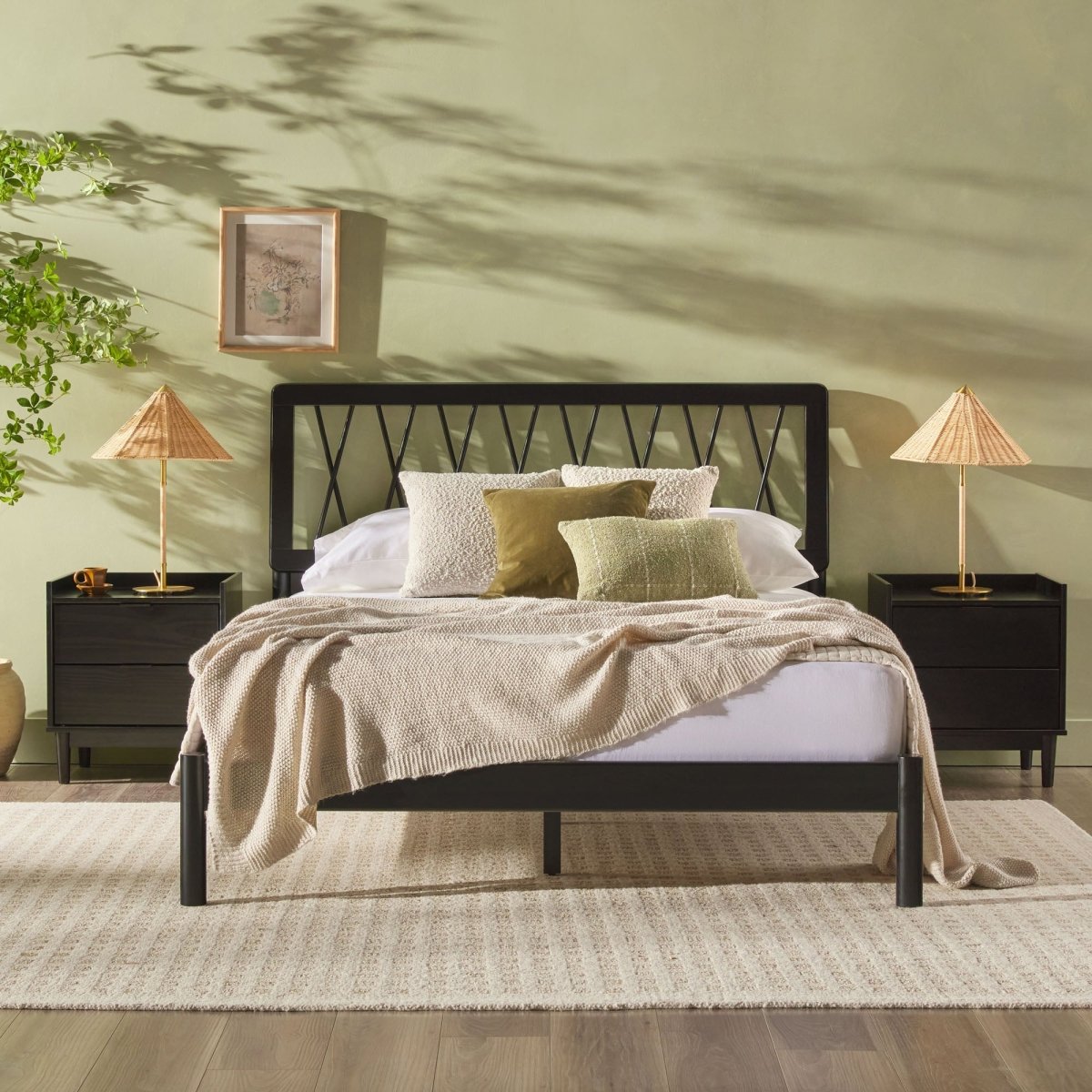 Walker Edison Xavier X Spindle Mid-Century Modern Solid Wood Bed - lily & onyx