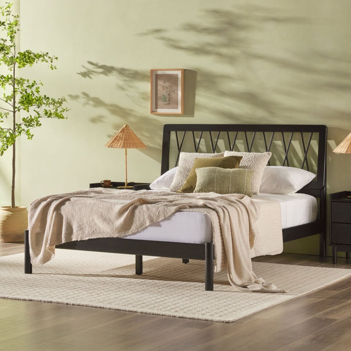 Walker Edison Xavier X Spindle Mid-Century Modern Solid Wood Bed - lily & onyx