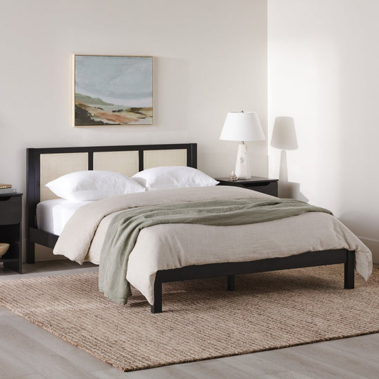 Walker Edison Yasmina Solid Wood Rattan Paneled Platform Bed (Queen or King) - lily & onyx