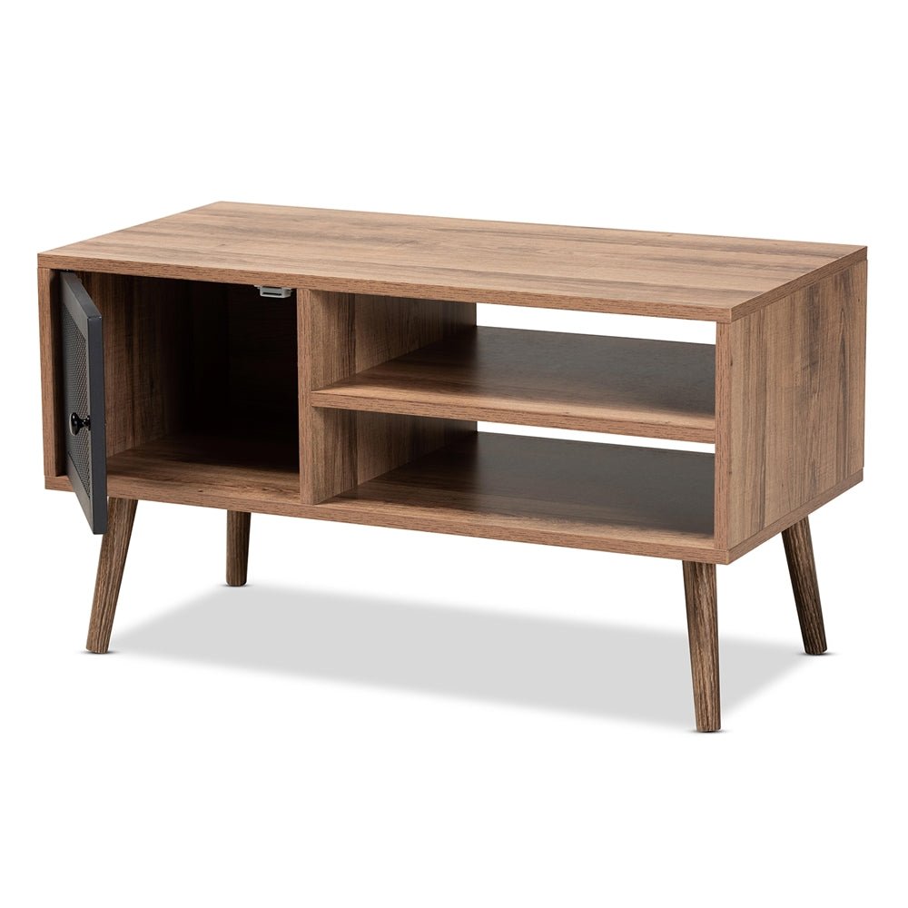 
                      
                        Baxton Studio Yuna Mid Century Modern Transitional Natural Brown Finished Wood & Black Metal Door Coffee Table - lily & onyx
                      
                    